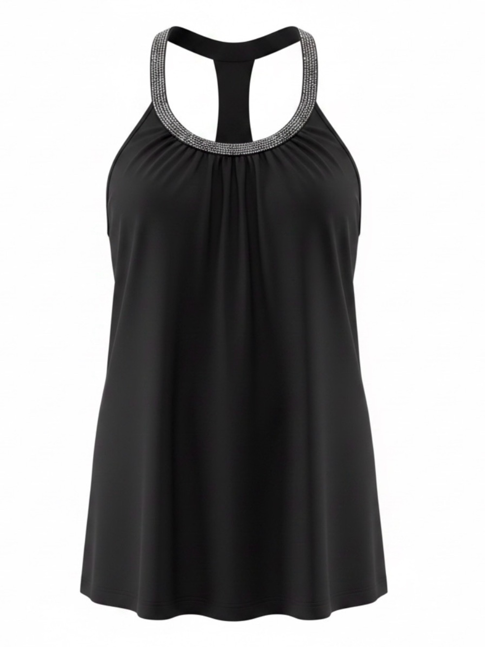 Black Rhinestone Halter Swim Dress